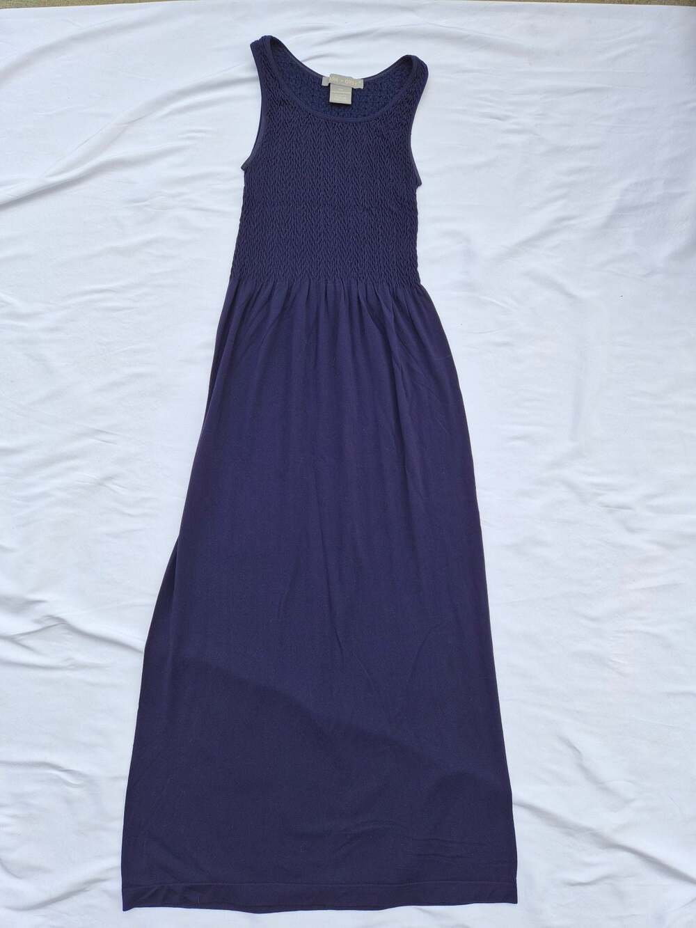 Lark + Grey Navy Blue Sleeveless Smocked-Bodice Maxi Dress